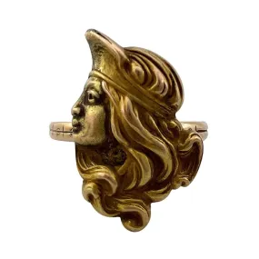 reimagined V I N T A G E // wondrous woman / 10k yellow gold art nouveau figural stick pin conversion / goddess ring / size 8 to 8.25