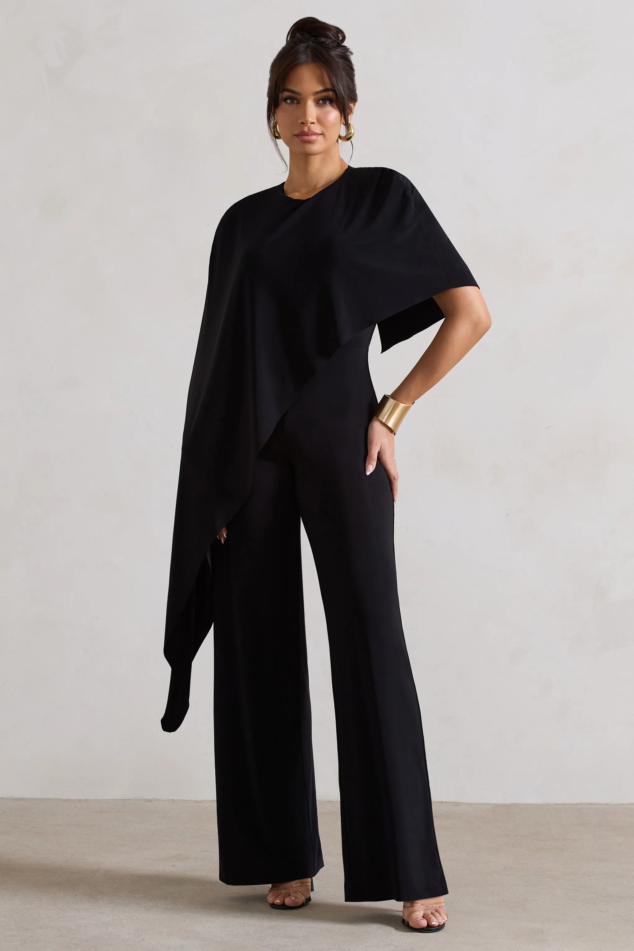 Reserve | Black Wide-Leg Jumpsuit With Asymmetric Cape