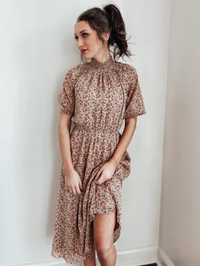 Rhonda Printed Mock Neck Midi Dress