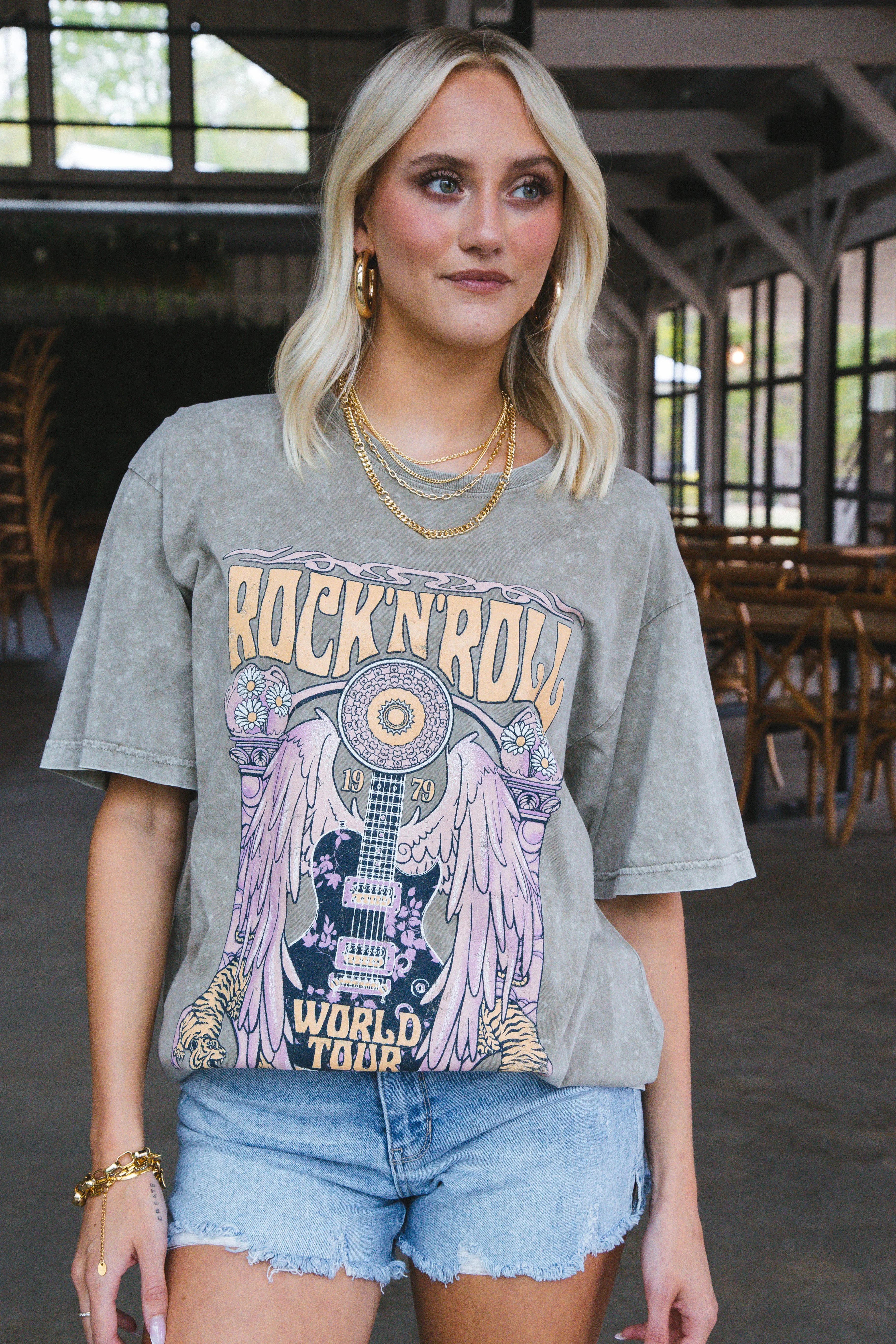 Rock N Roll World Tour Tee, Mocha | Extended Sizes