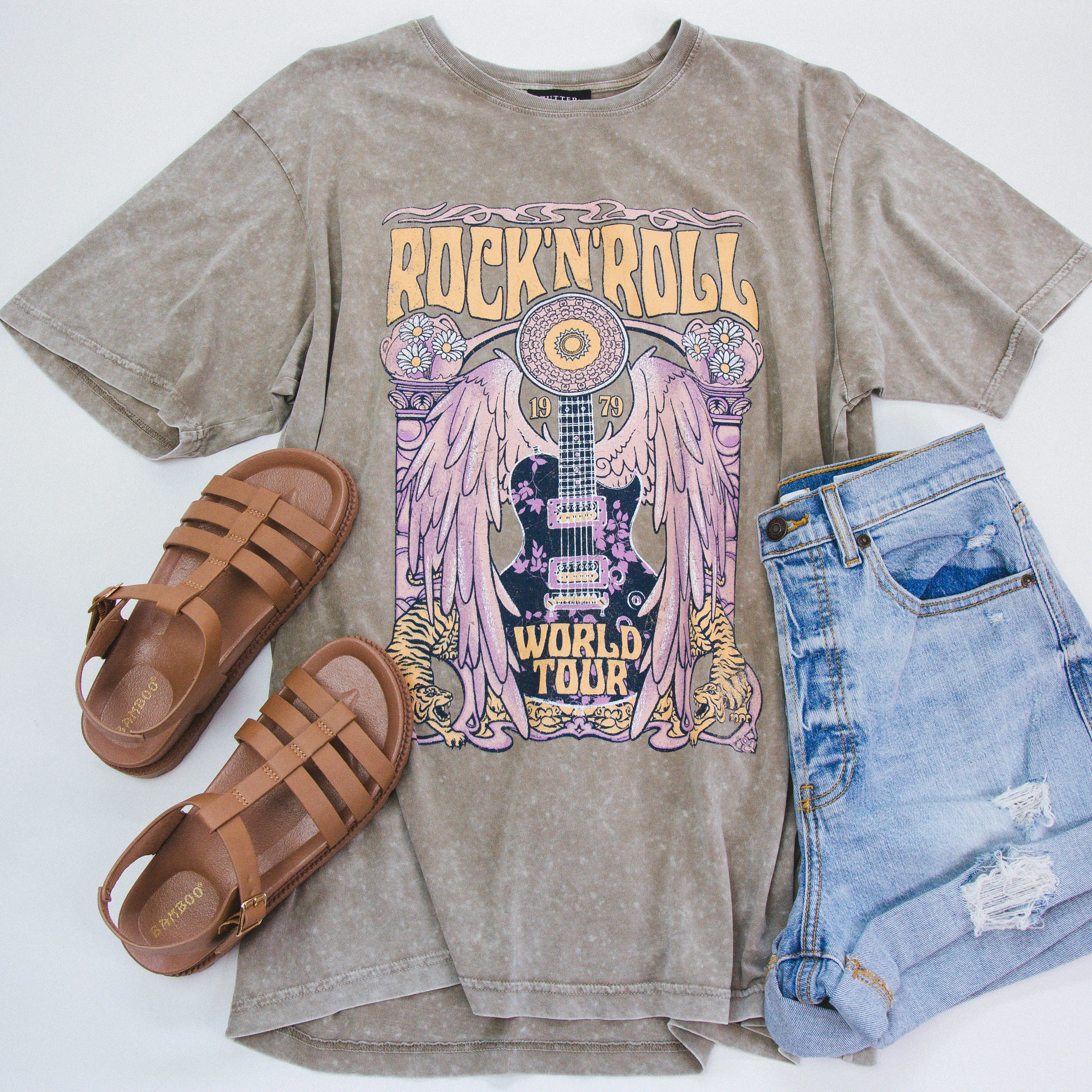 Rock N Roll World Tour Tee, Mocha | Extended Sizes