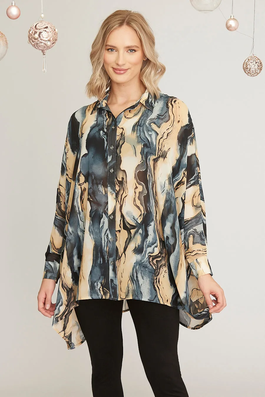 Saloos Oversize Marble Print Blouse