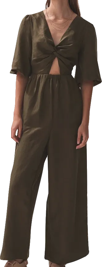 Sancia Olive Green Linen/tencel Blend Jumpsuit Bnwt UK S