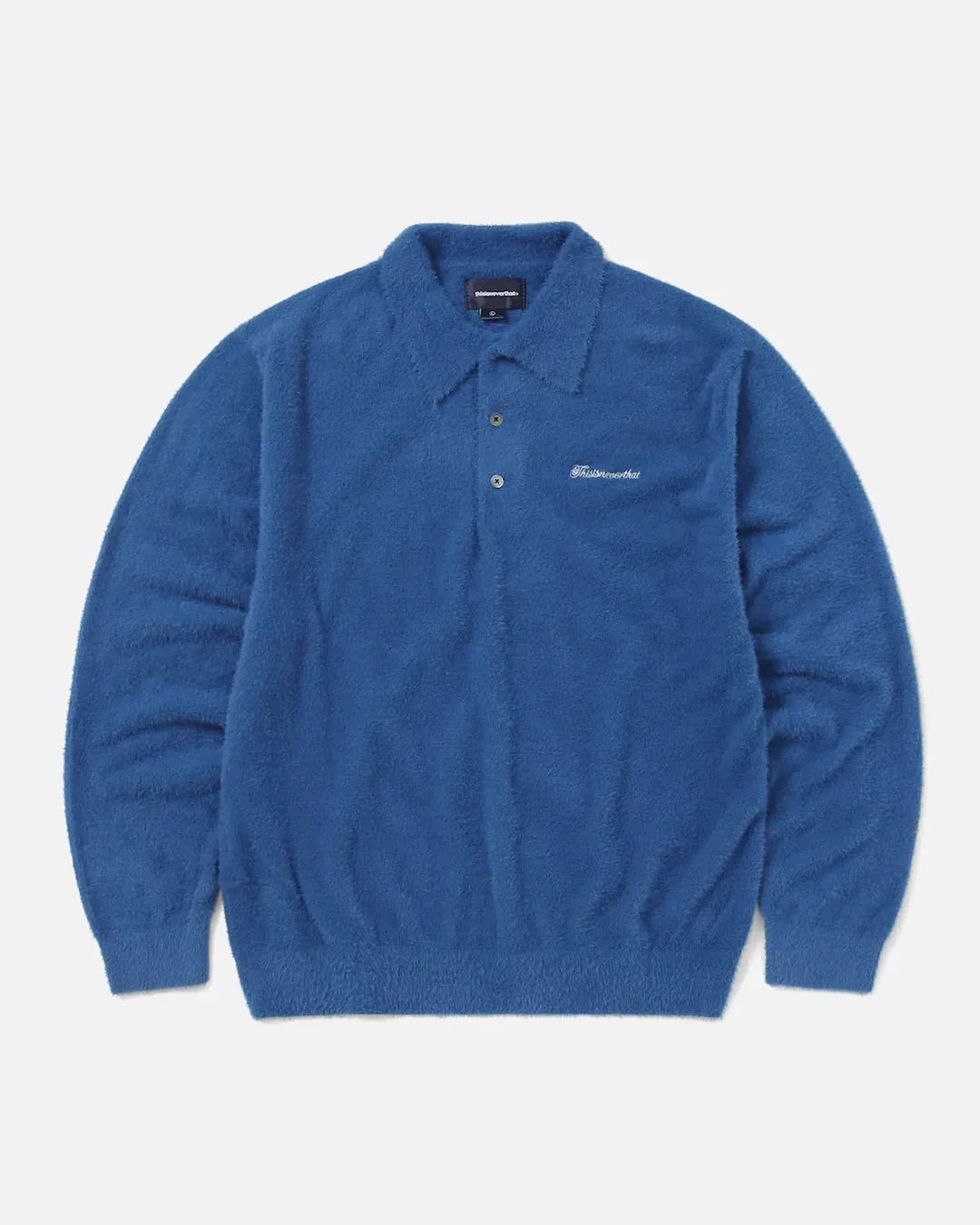 Script Shaggy Knit Polo - Blue