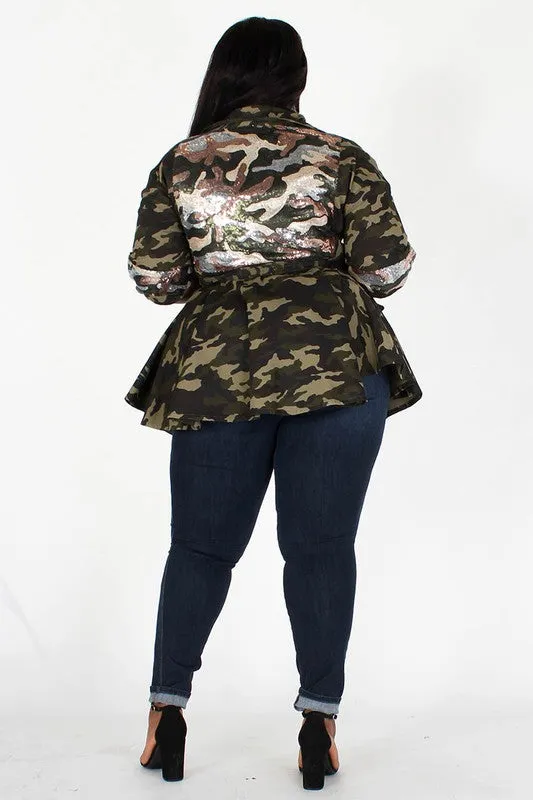 Sequin Embellished  Camouflage Jacket