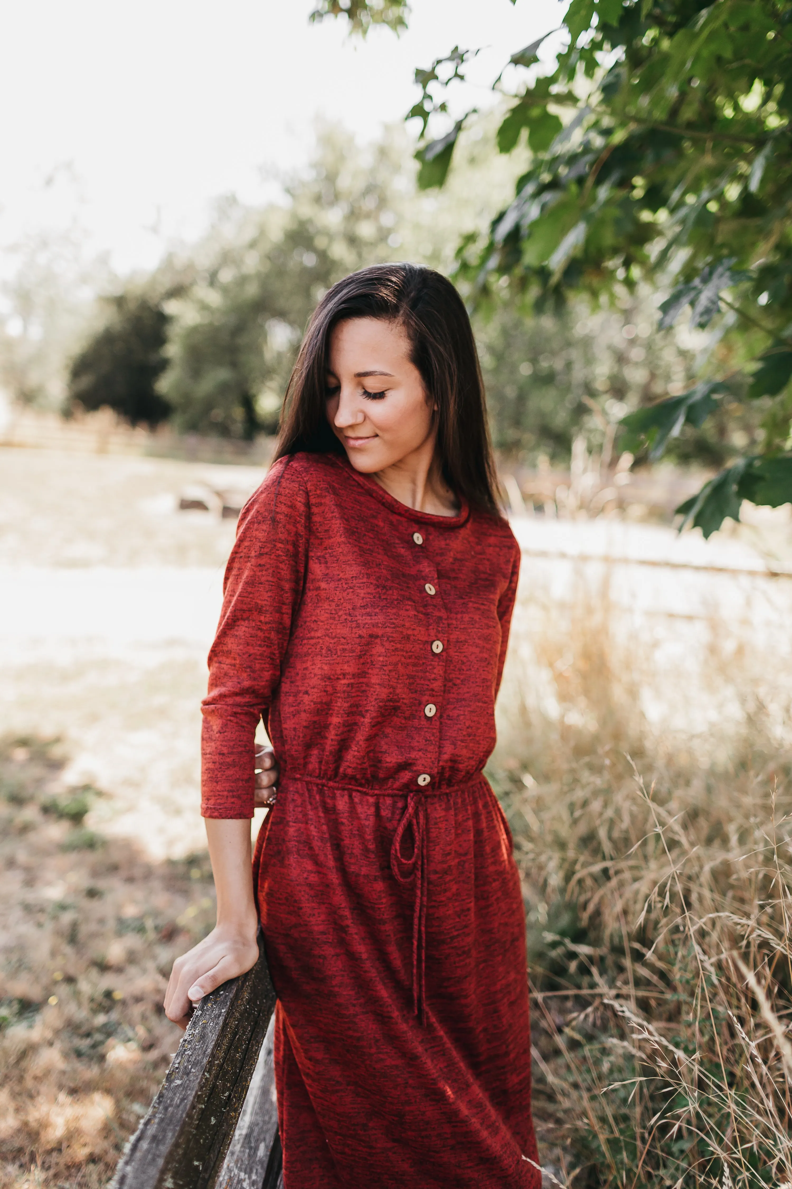 Sierra Button Midi Dress in Two Tone Cranberry