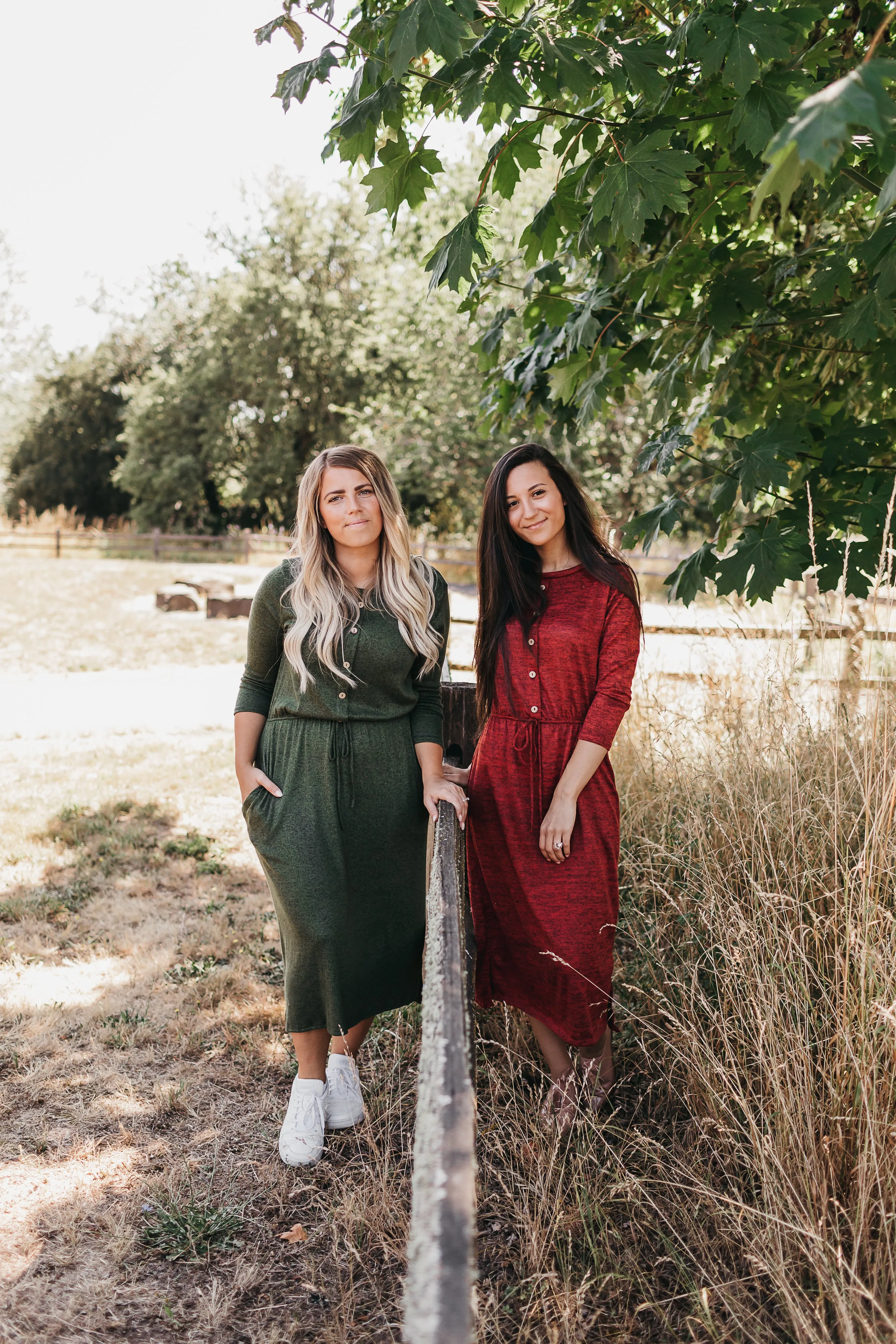 Sierra Button Midi Dress in Two Tone Cranberry