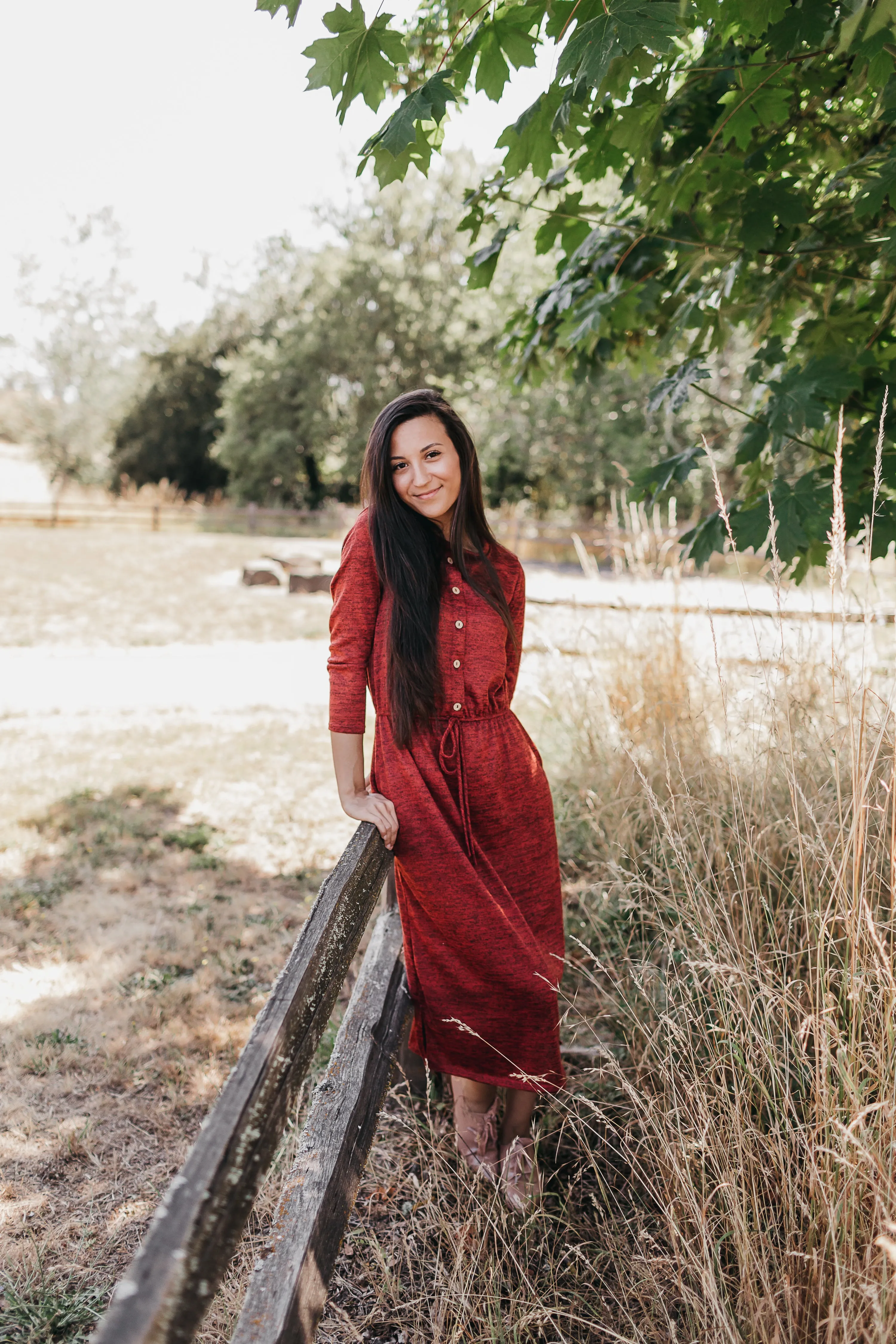 Sierra Button Midi Dress in Two Tone Cranberry