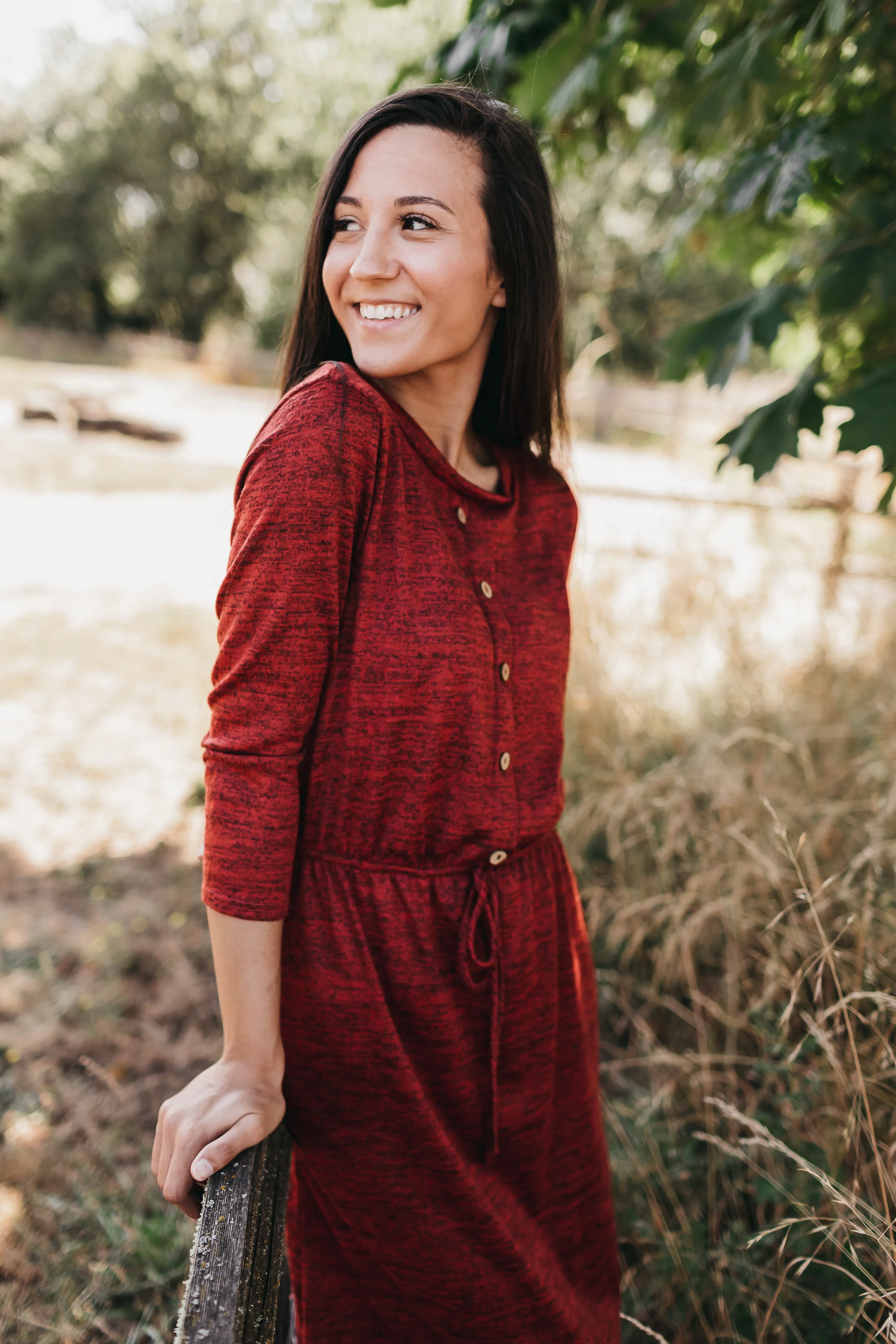 Sierra Button Midi Dress in Two Tone Cranberry