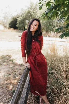 Sierra Button Midi Dress in Two Tone Cranberry