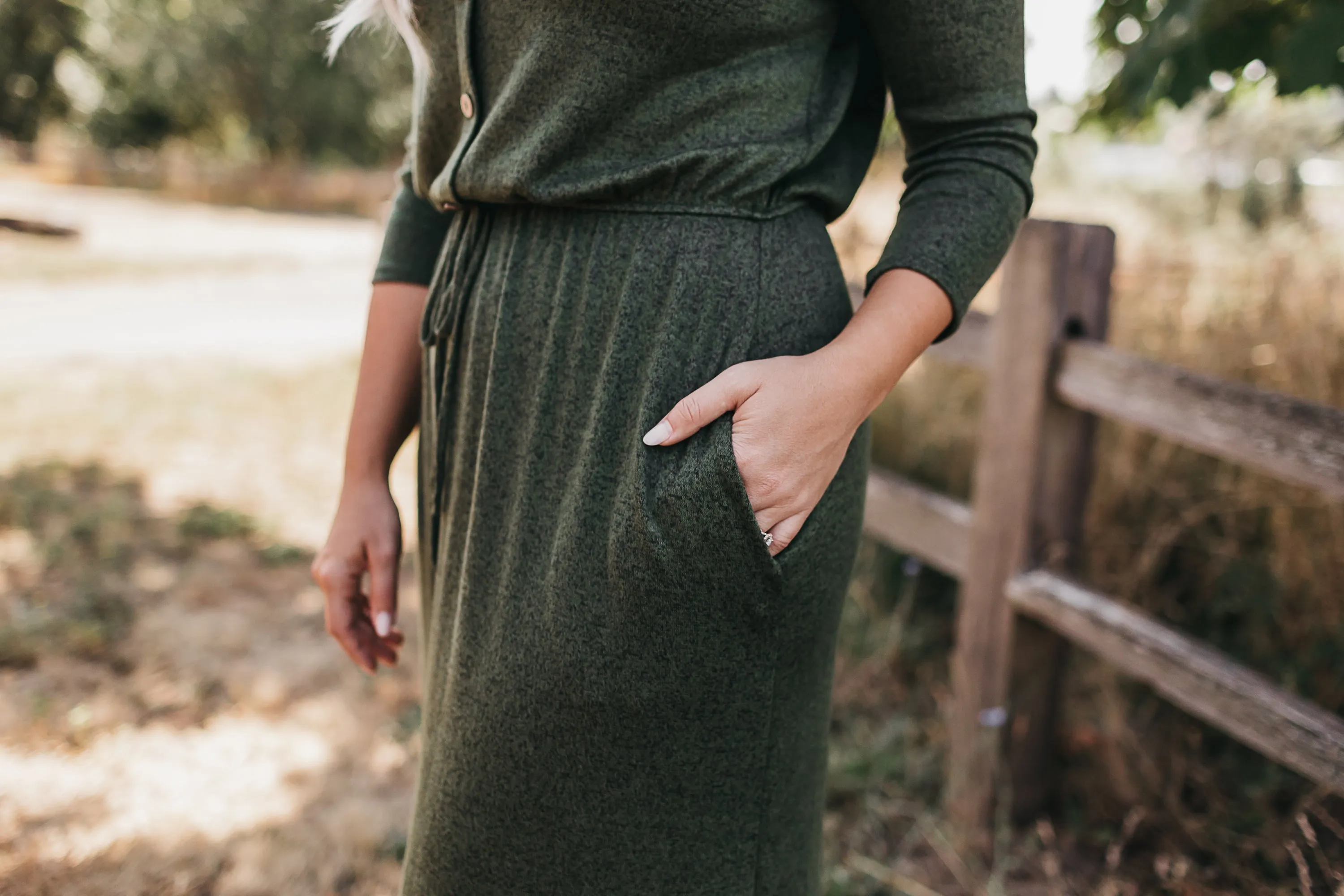 Sierra Button Midi Dress in Two Tone Olive