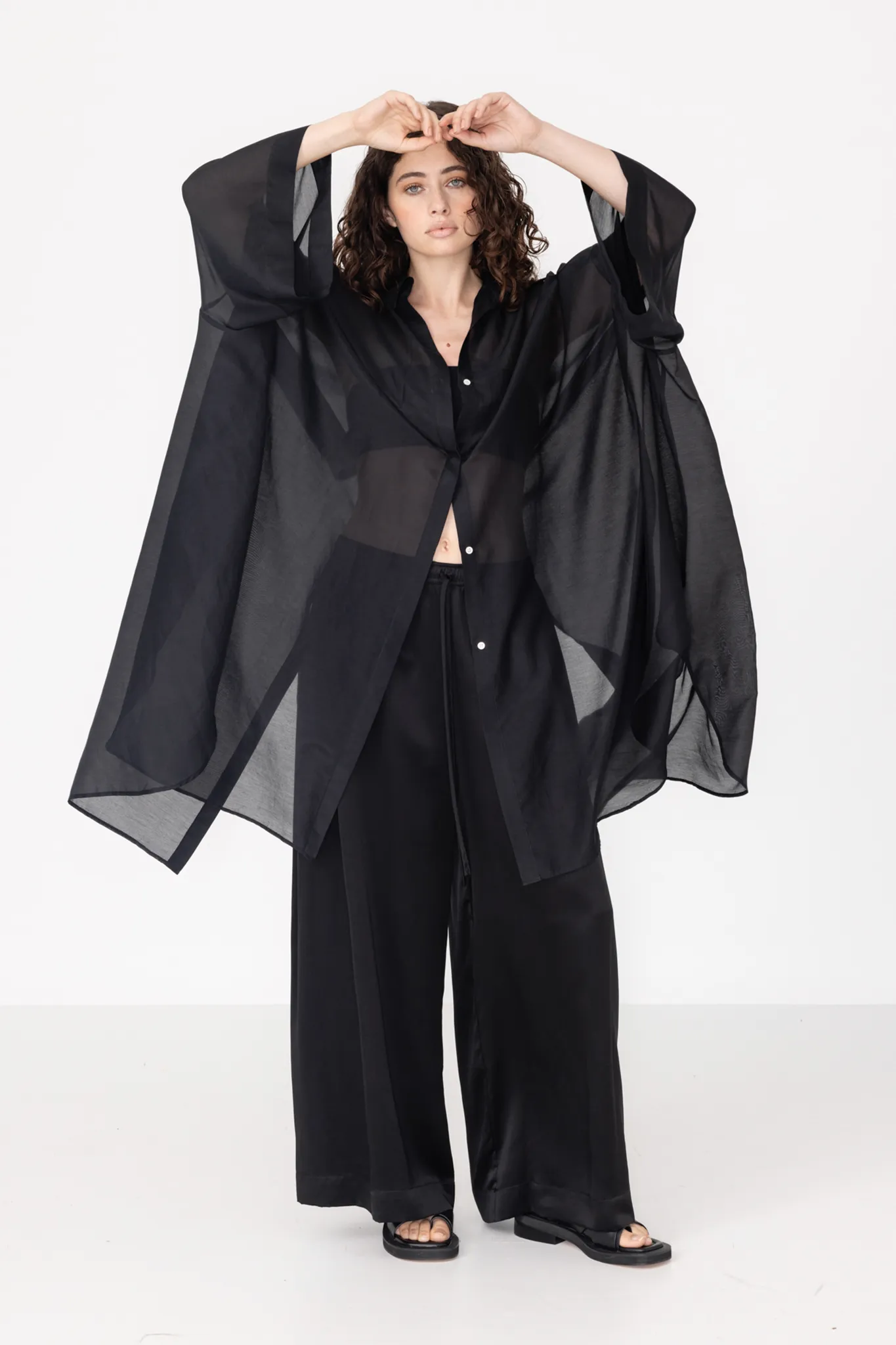 Split Shirt | Black Silk Cotton