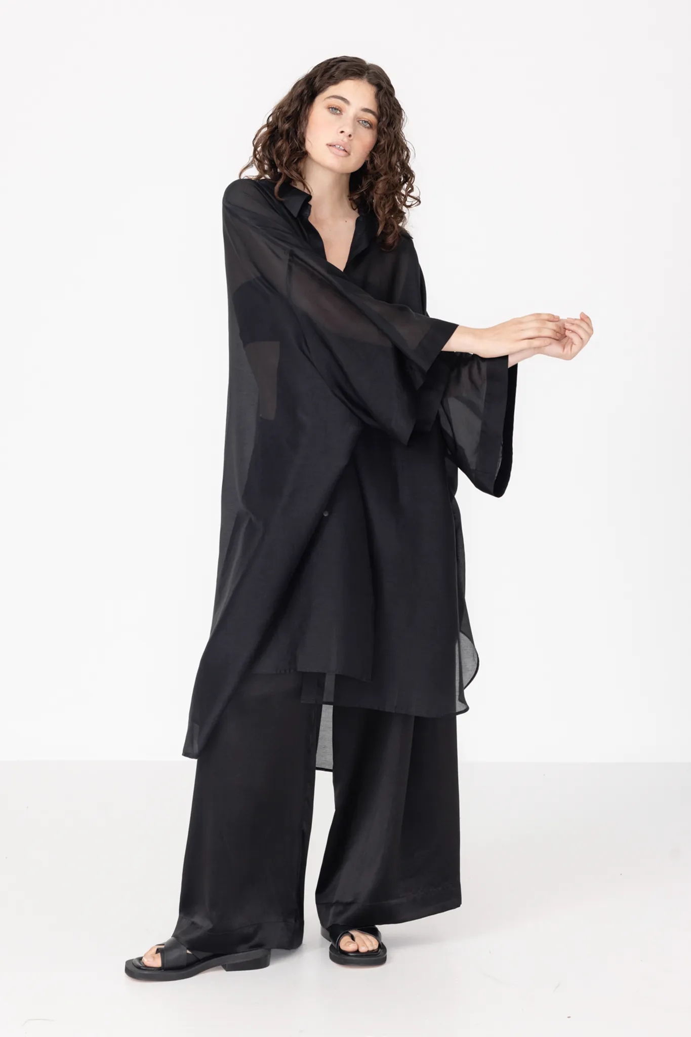 Split Shirt | Black Silk Cotton