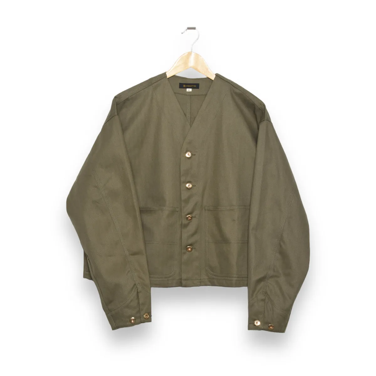 Standardtypes V-Neck Work Jacket olive herringbone ST046