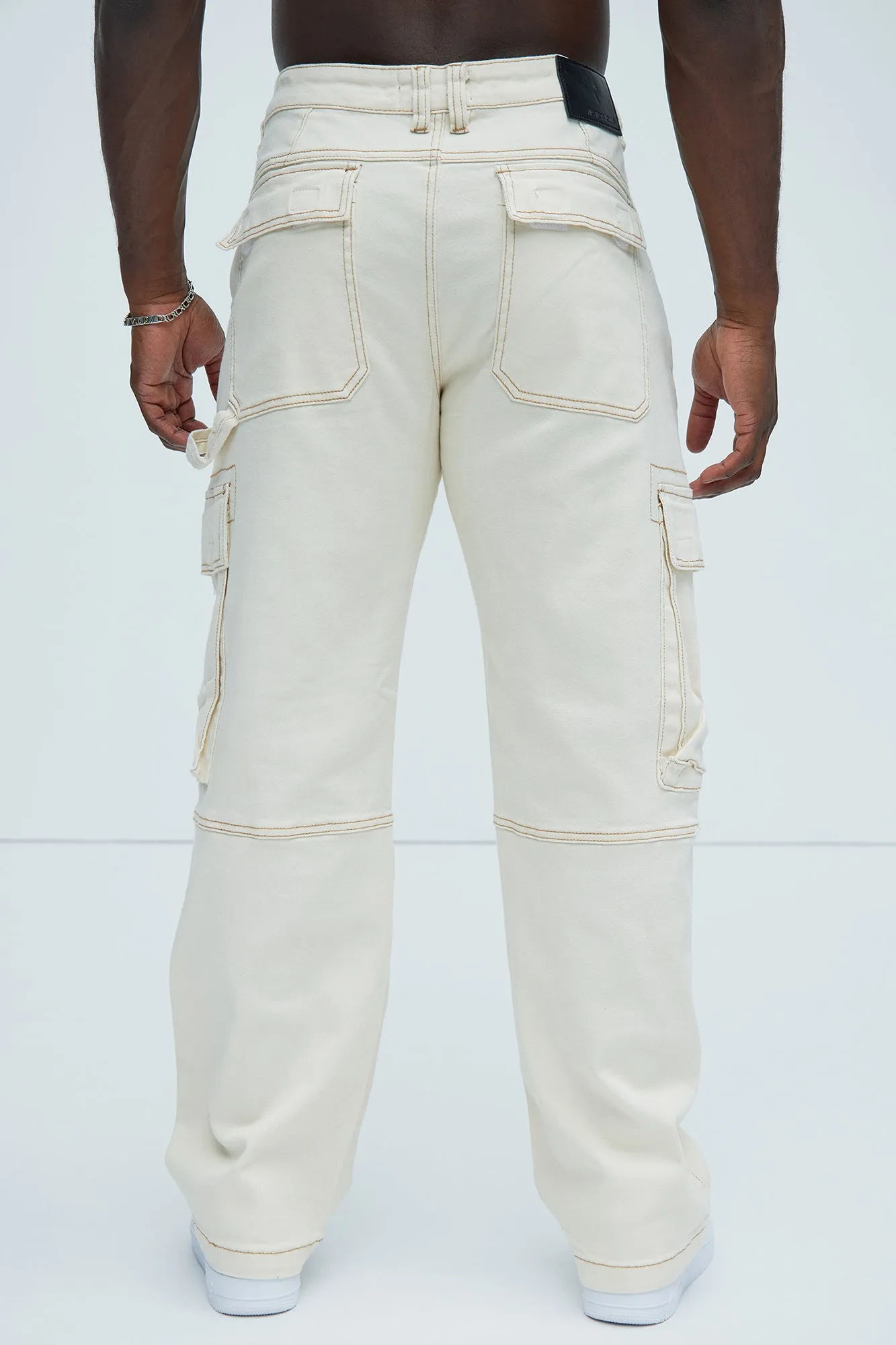 Stay In Lane Contrast Stitch Cargo Pants - Ivory