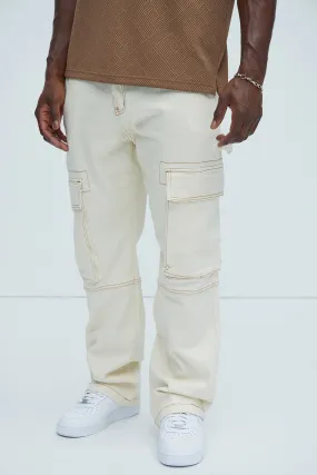 Stay In Lane Contrast Stitch Cargo Pants - Ivory