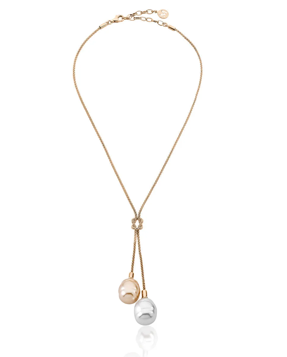 Sterling Silver Gold Plated Short Necklace for Women with Baroque Pearls, 14mm White and Champagne Pearls, 16-18 Length, Tender Collection