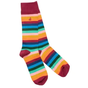 Swole Panda Bamboo Socks - Multi Fine Stripe