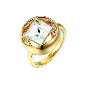 The golden square shape white crystal ring