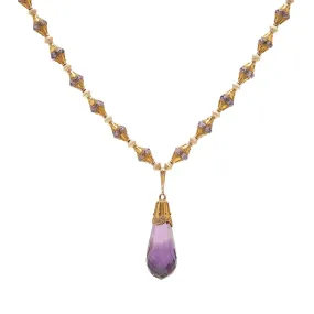 Victorian 14k Amethyst Briolette   Etruscan Bead Necklace 23"