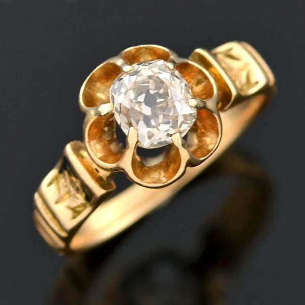 Victorian 14kt Enameled Diamond Engagement Ring .60ct