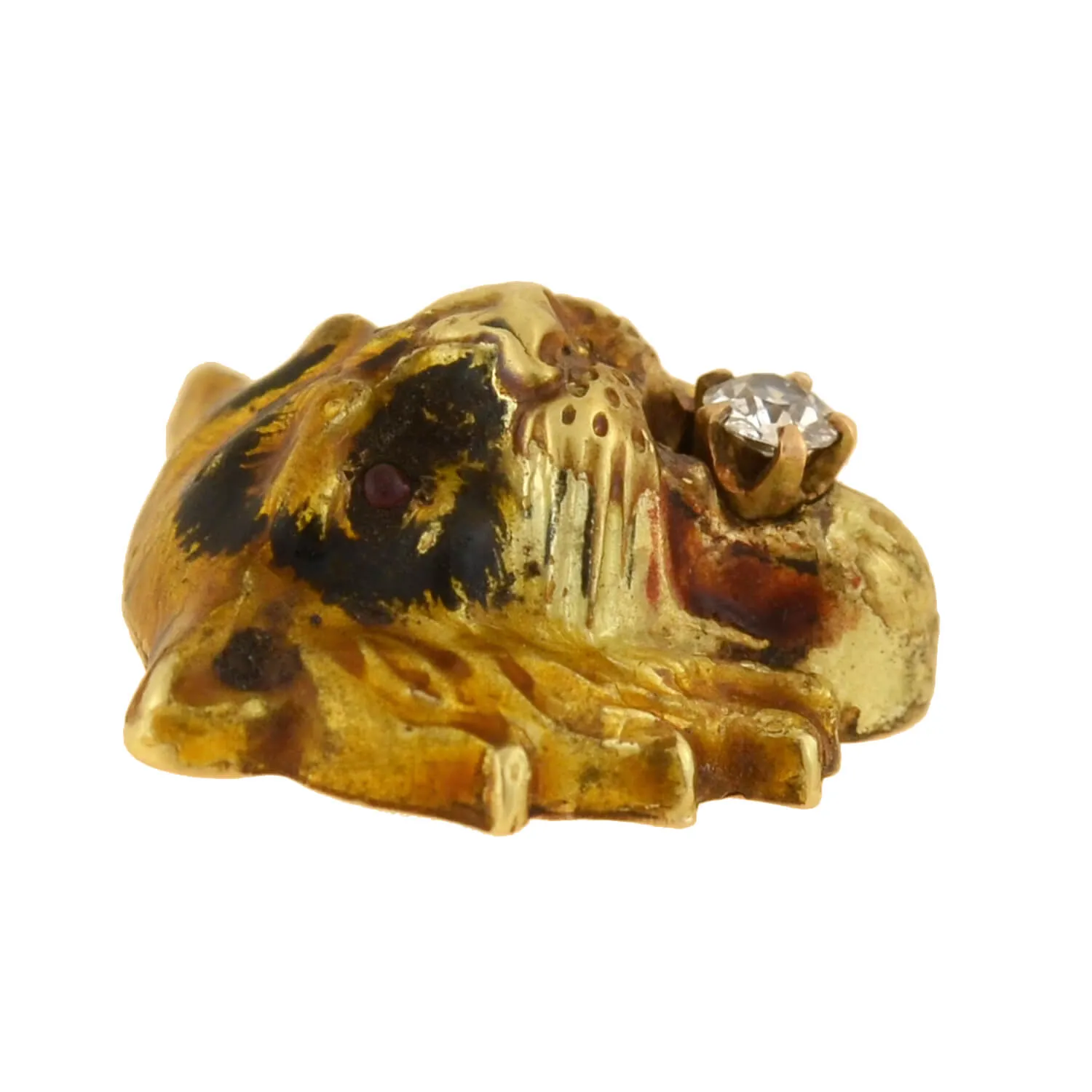 Victorian 15kt Enamel   Diamond Tiger Head Pendant