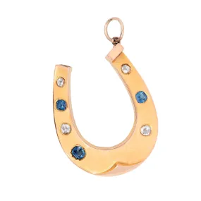 Victorian 18kt Diamond and Sapphire Horseshoe Pendant