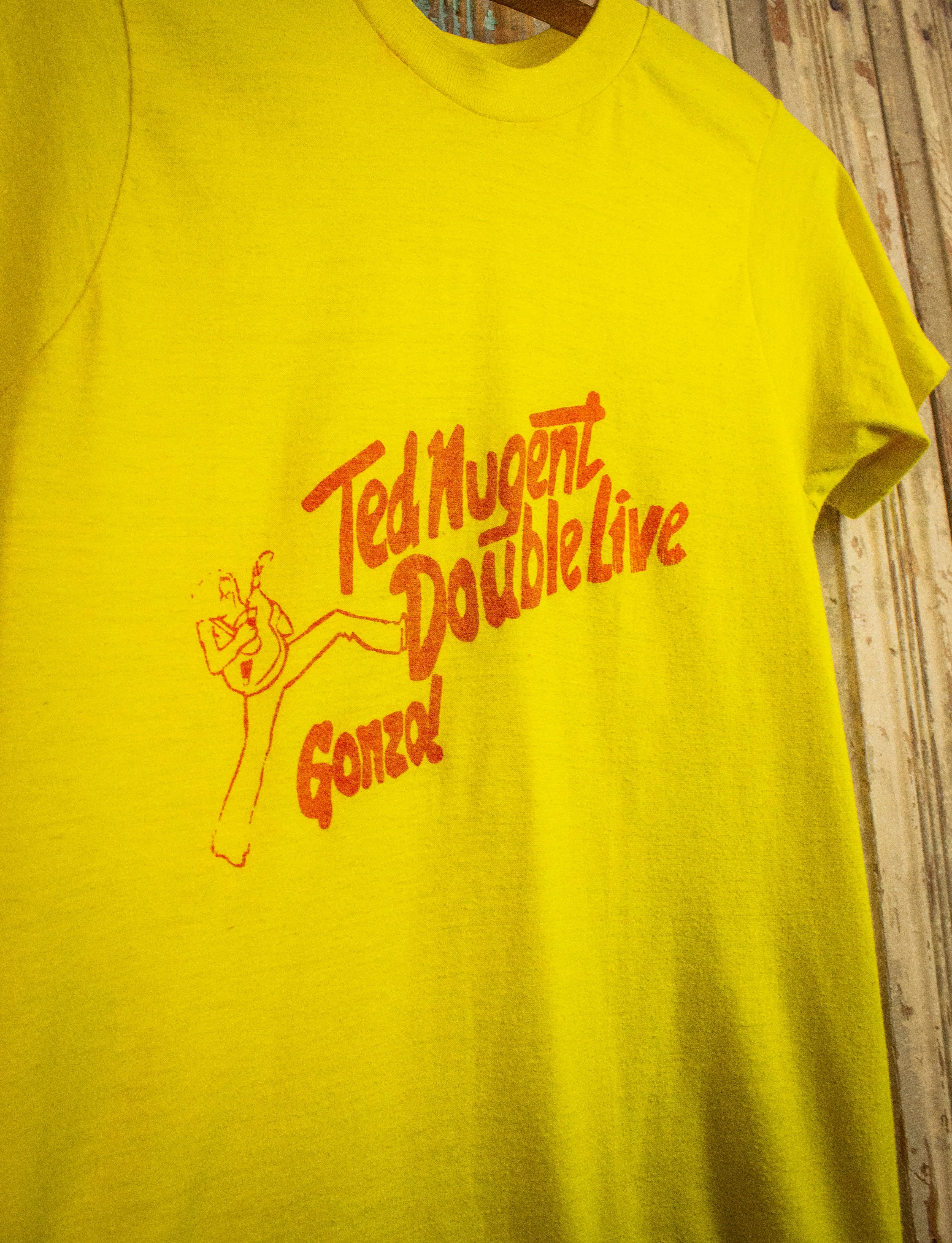 Vintage Ted Nugent Double Live Gonzo Concert T Shirt 70s Yellow XS