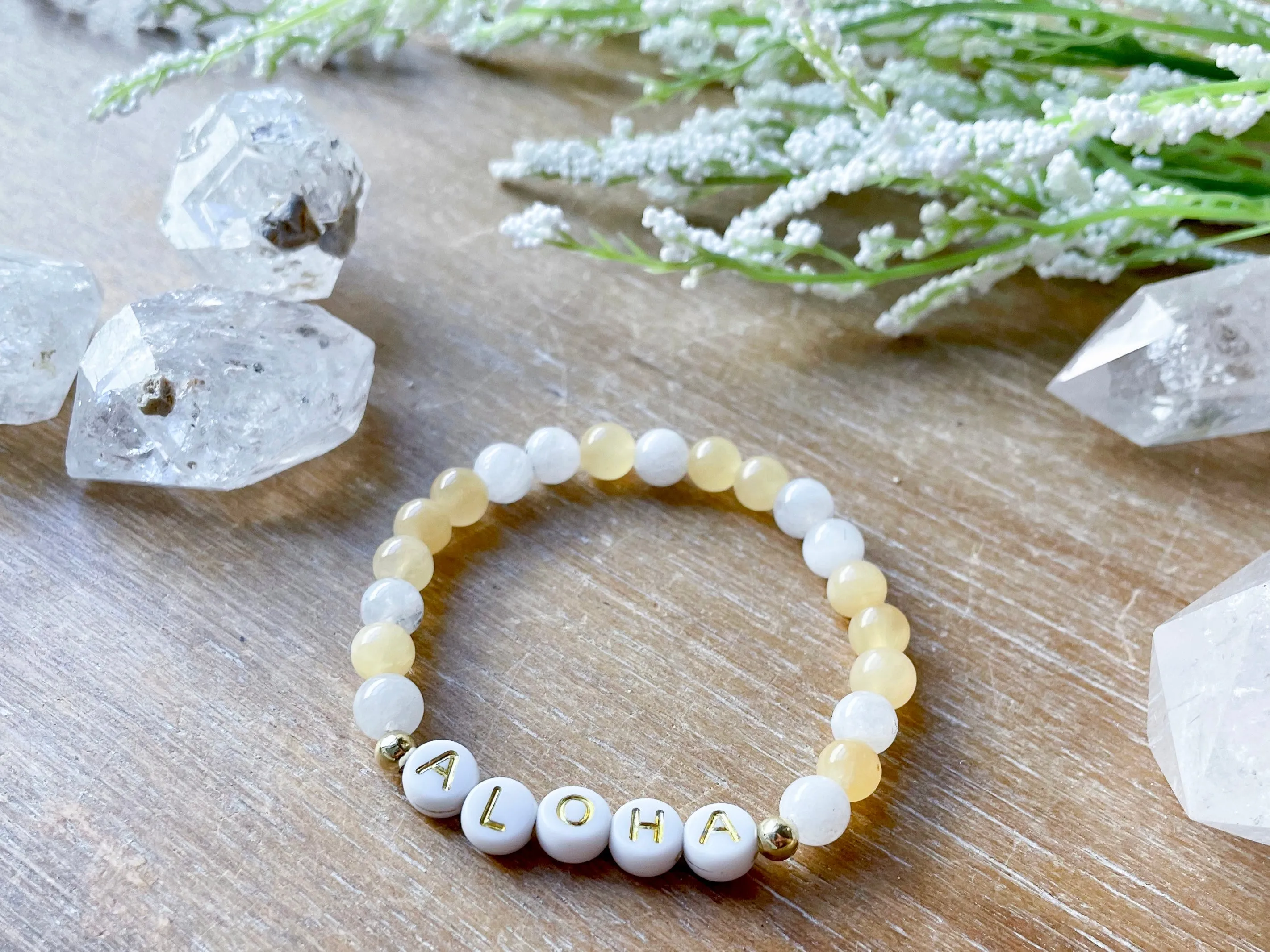 Yellow Calcite & Moonstone ALOHA Beaded Bracelet || Reiki Infused