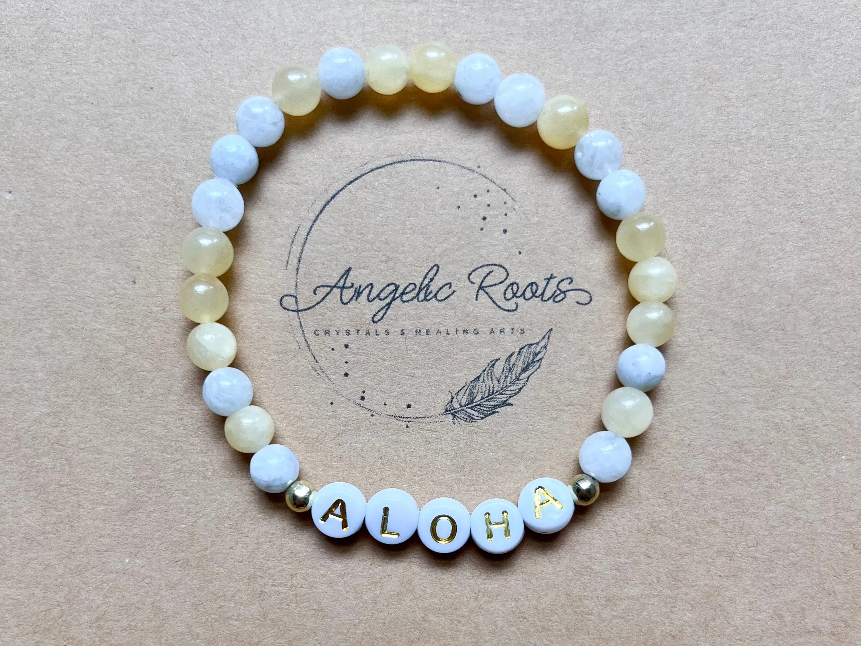 Yellow Calcite & Moonstone ALOHA Beaded Bracelet || Reiki Infused