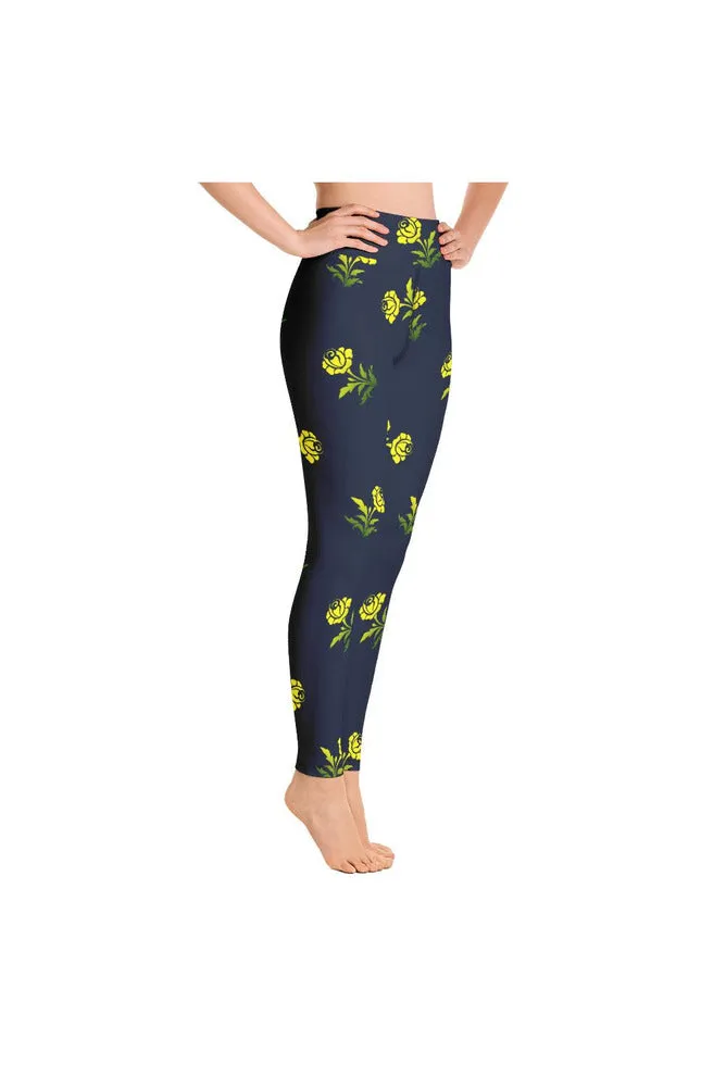 Yellow Flowers on Blue Yoga Leggings