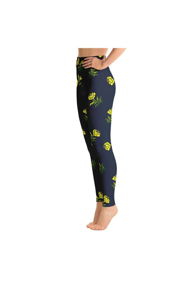 Yellow Flowers on Blue Yoga Leggings