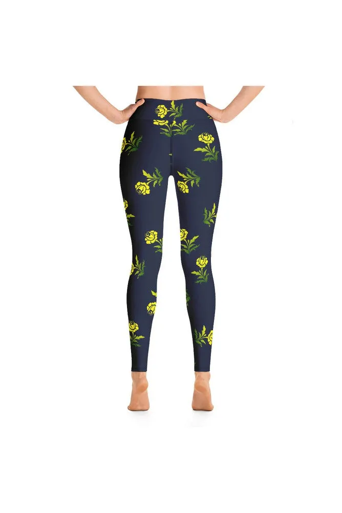 Yellow Flowers on Blue Yoga Leggings